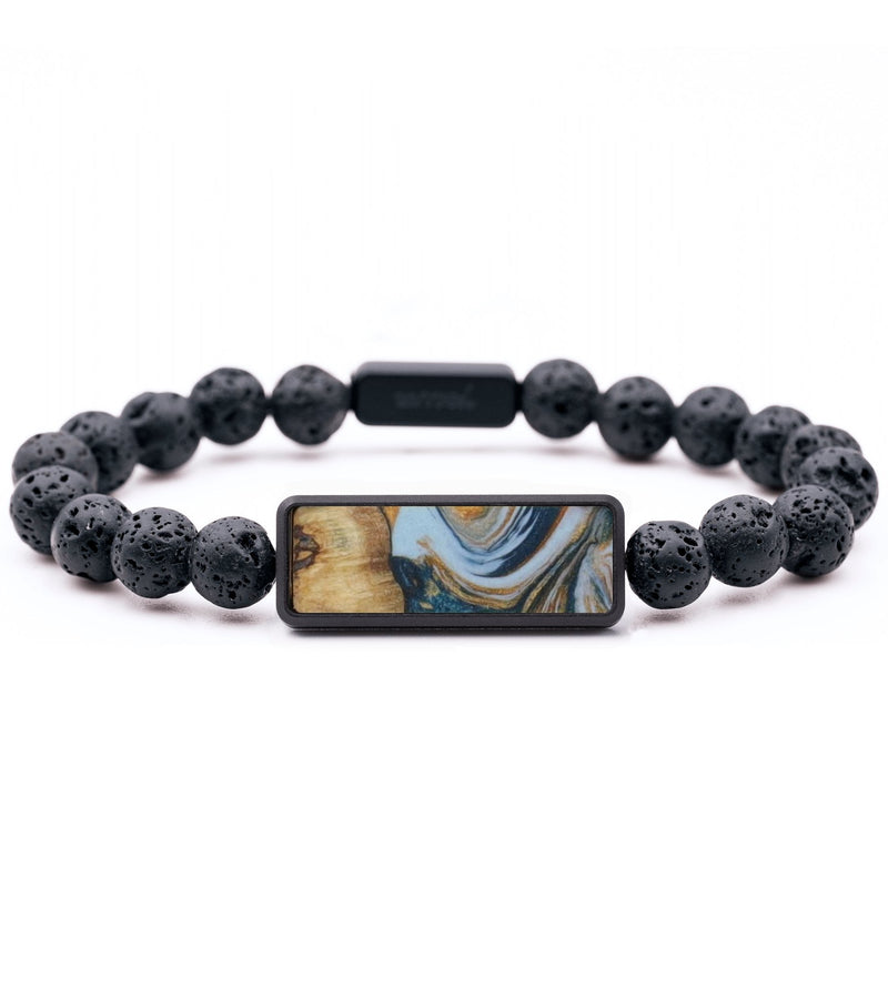 Lava Bead Wood Bracelet - Jo (Teal & Gold, 815755)