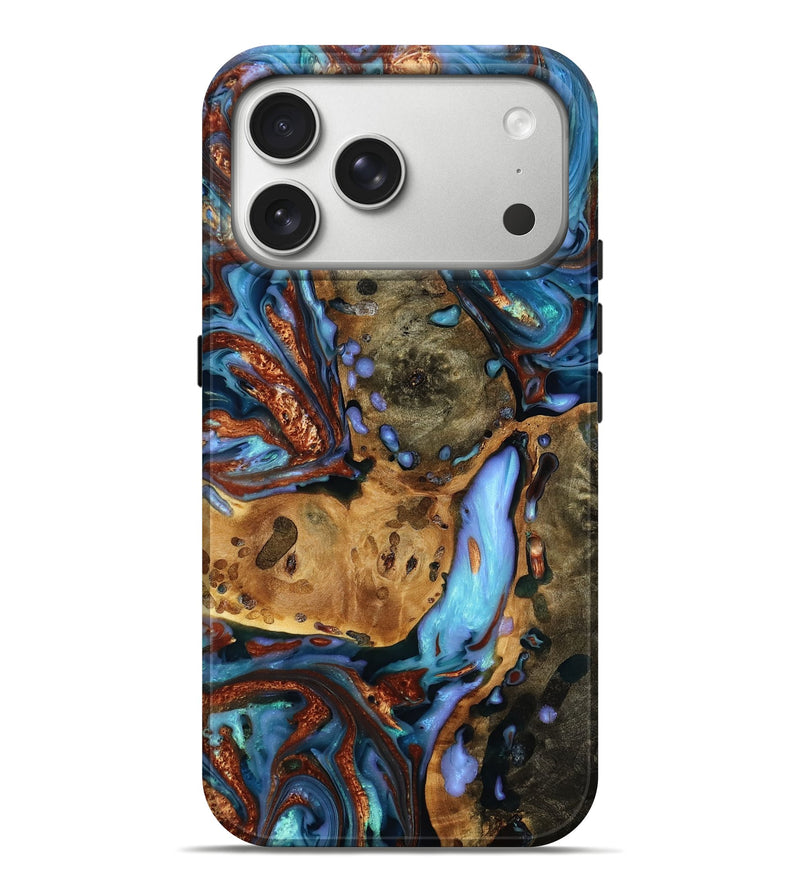 iPhone 17 Pro Max Wood Live Edge Phone Case - Laci (Teal & Gold, 815787)