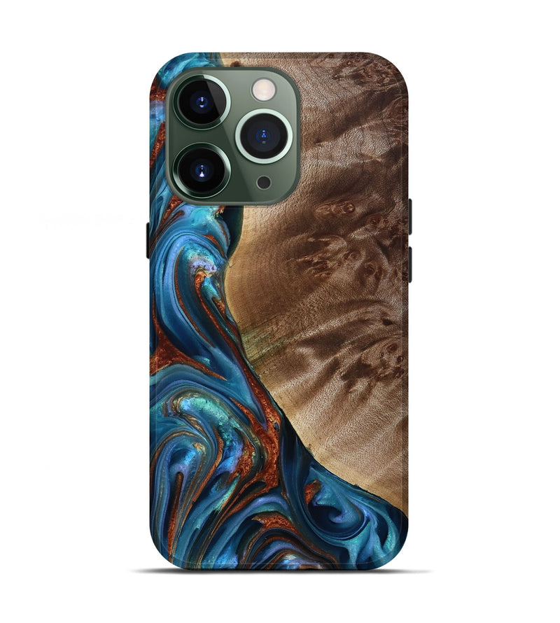 iPhone 13 Pro Wood Live Edge Phone Case - Citlali (Teal & Gold, 815794)