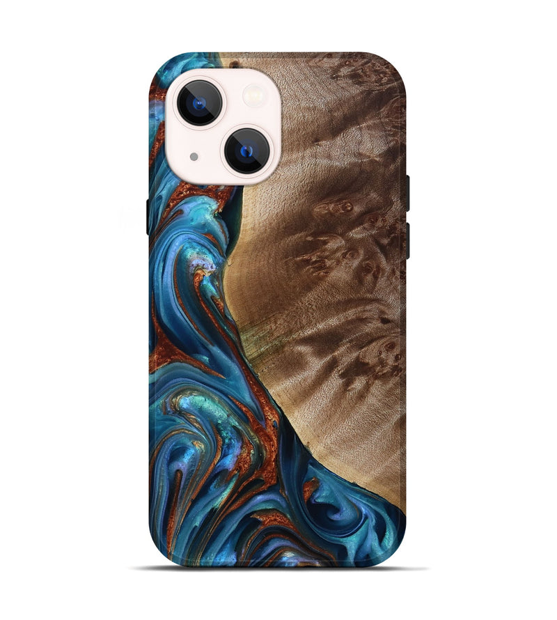 iPhone 14 Wood Live Edge Phone Case - Citlali (Teal & Gold, 815794)