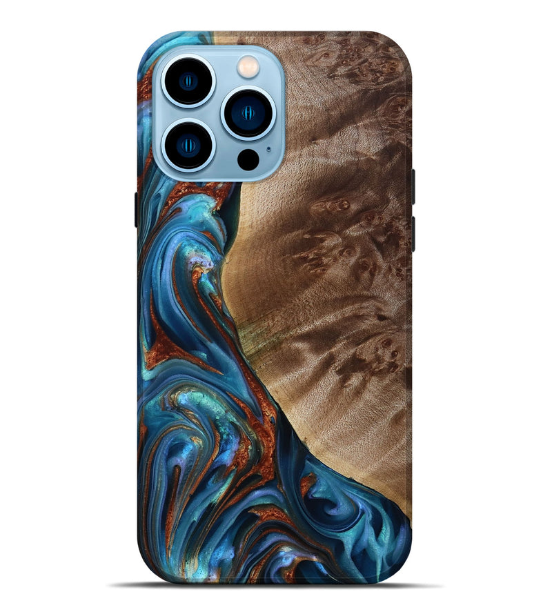 iPhone 14 Pro Max Wood Live Edge Phone Case - Citlali (Teal & Gold, 815794)