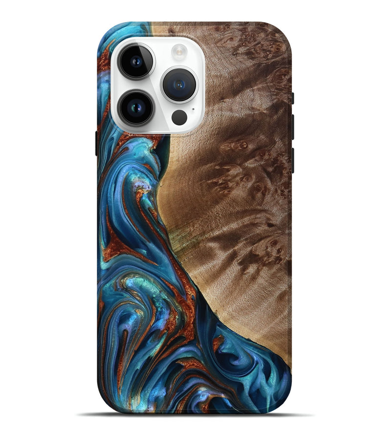 iPhone 15 Pro Max Wood Live Edge Phone Case - Citlali (Teal & Gold, 815794)