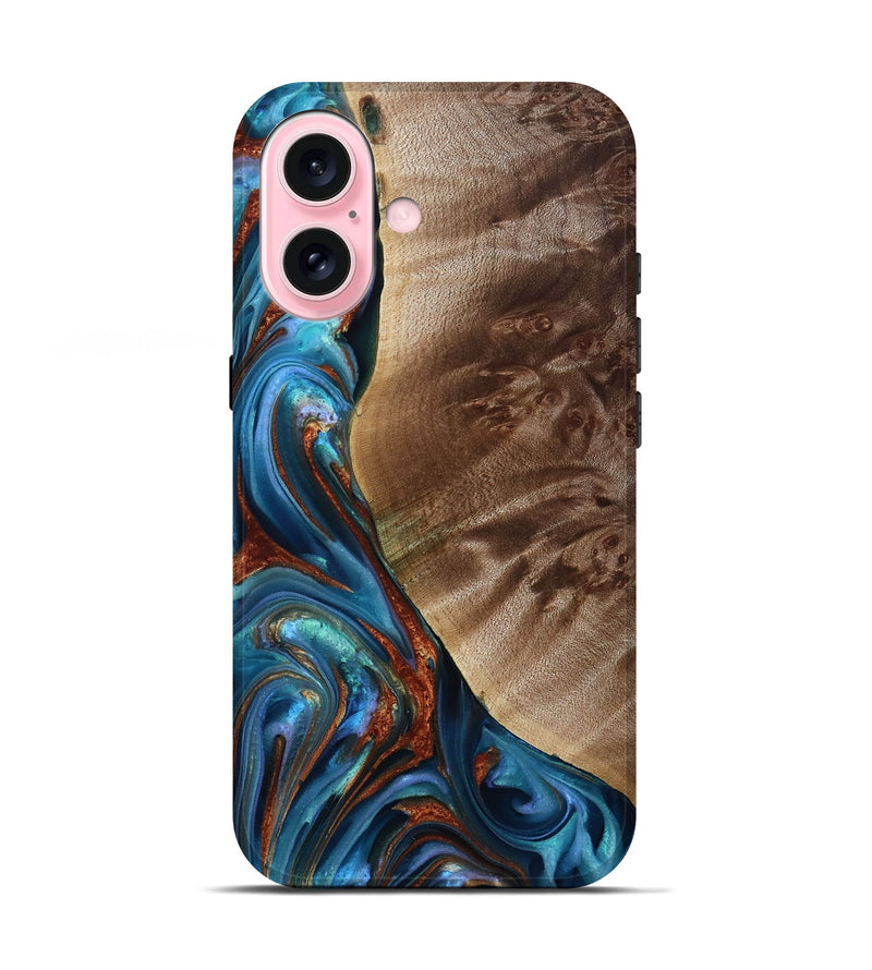 iPhone 17 Wood Live Edge Phone Case - Citlali (Teal & Gold, 815794)
