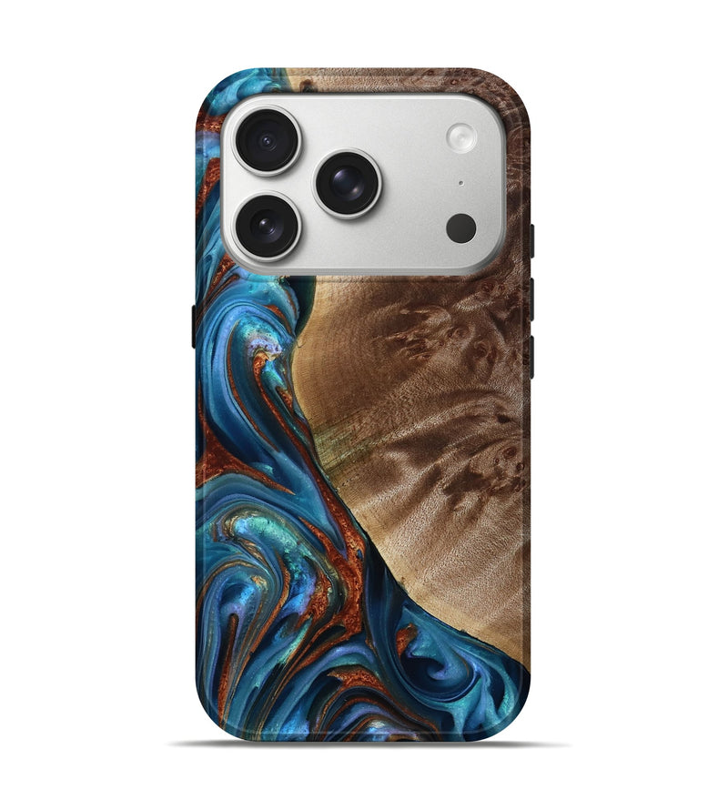 iPhone 17 Pro Wood Live Edge Phone Case - Citlali (Teal & Gold, 815794)