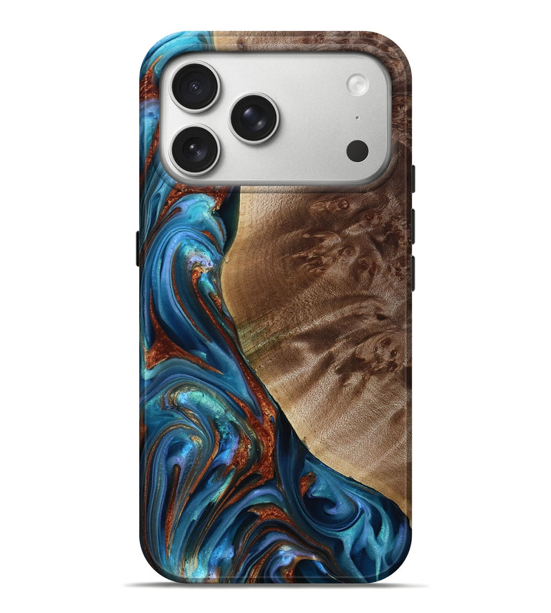 iPhone 17 Pro Max Wood Live Edge Phone Case - Citlali (Teal & Gold, 815794)