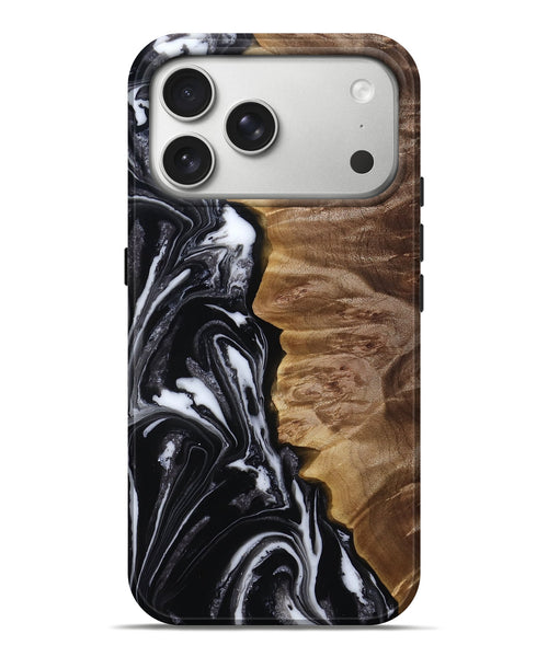 iPhone 17 Pro Max Wood Live Edge Phone Case - Rosetta (Black & White, 815796)