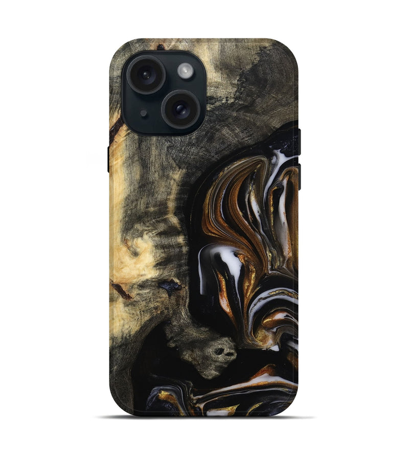 iPhone 15 Wood Live Edge Phone Case - Hyman (Black & White, 815797)