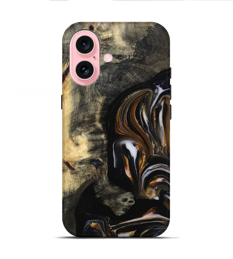 iPhone 16 Wood Live Edge Phone Case - Hyman (Black & White, 815797)