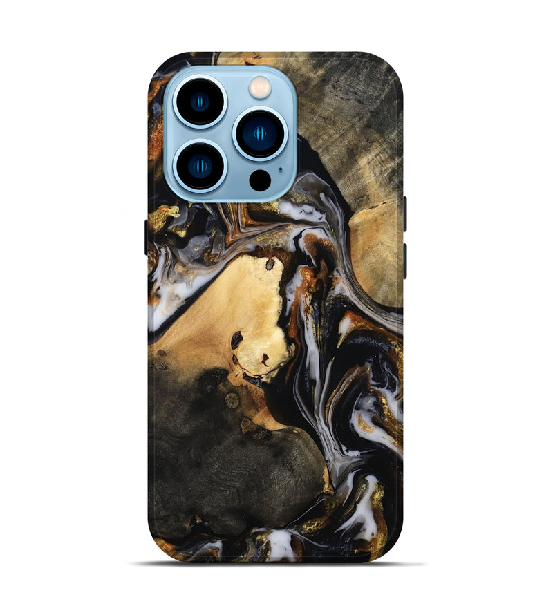 iPhone 14 Pro Wood Live Edge Phone Case - Carley (Black & White, 815801)