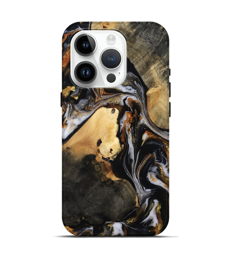 iPhone 15 Pro Wood Live Edge Phone Case - Carley (Black & White, 815801)