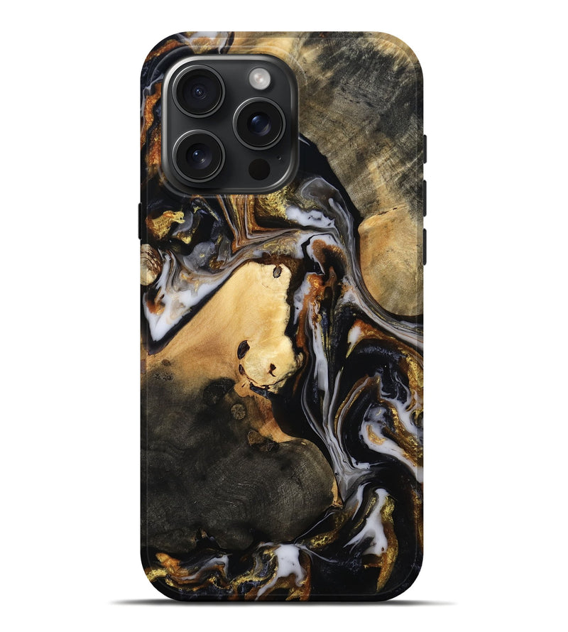 iPhone 16 Pro Max Wood Live Edge Phone Case - Carley (Black & White, 815801)