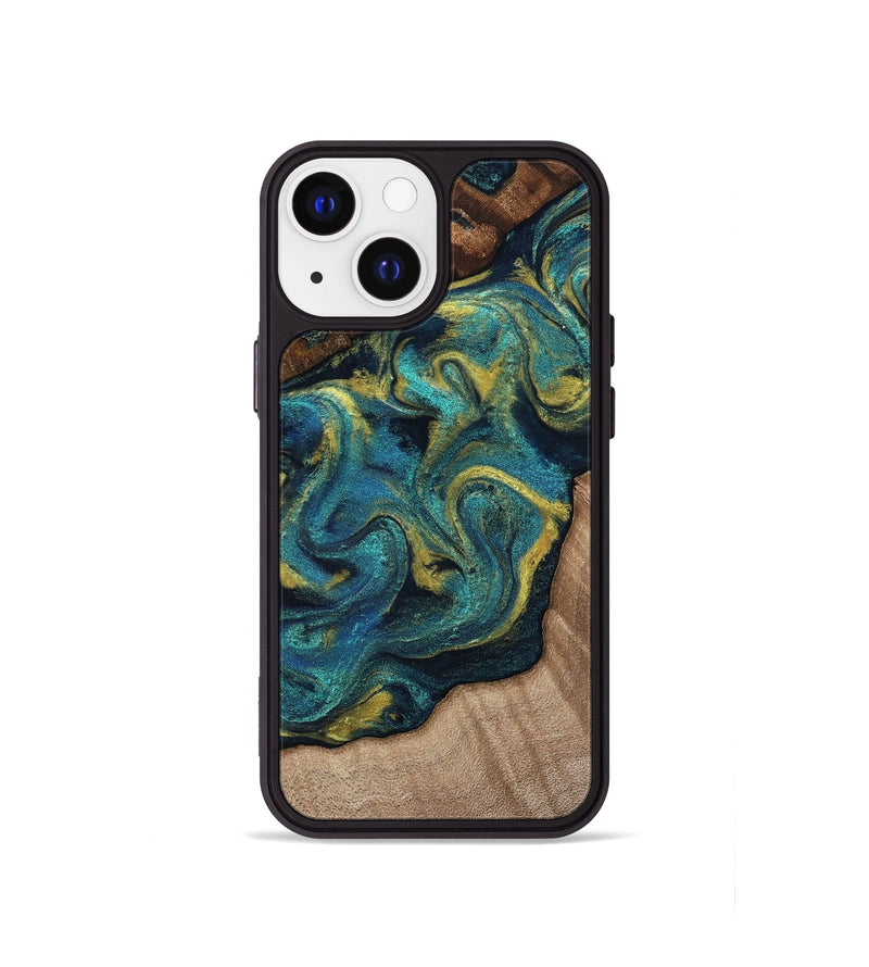 iPhone 13 mini Wood Phone Case - Heather (Teal & Gold, 815812)