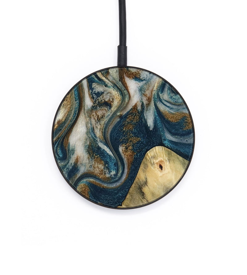 Circle Wood Wireless Charger - Ingrid (Teal & Gold, 815814)