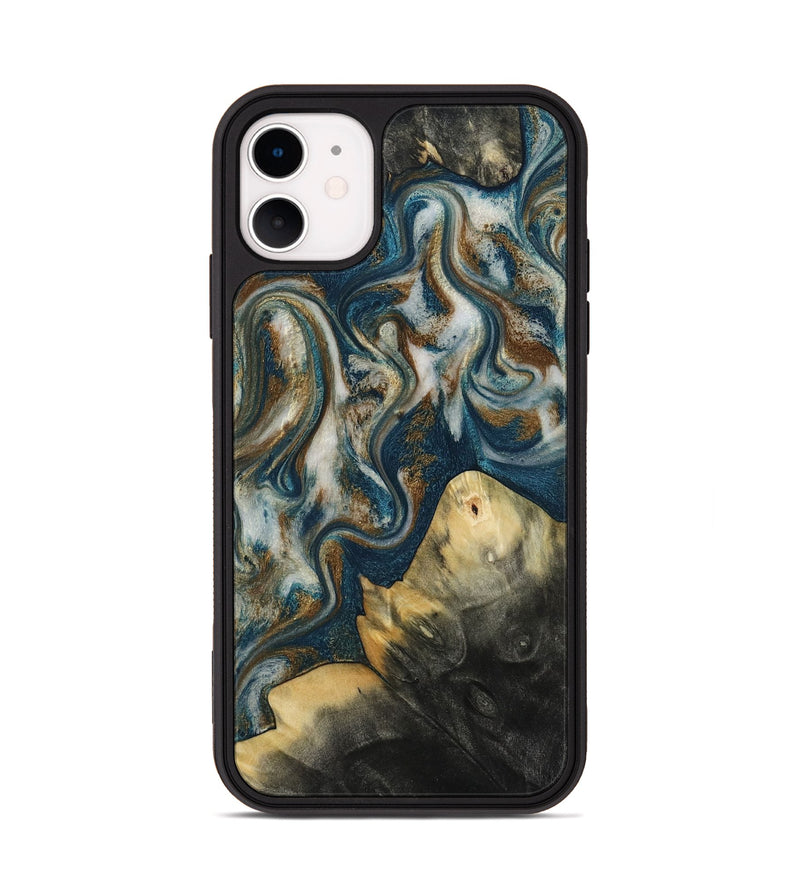 iPhone 11 Wood Phone Case - Ingrid (Teal & Gold, 815814)