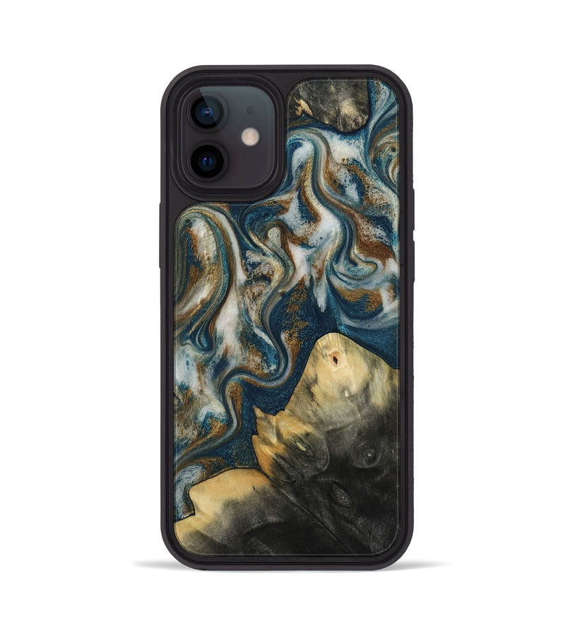 iPhone 12 Wood Phone Case - Ingrid (Teal & Gold, 815814)