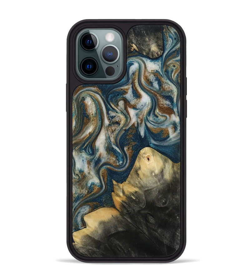 iPhone 12 Pro Max Wood Phone Case - Ingrid (Teal & Gold, 815814)