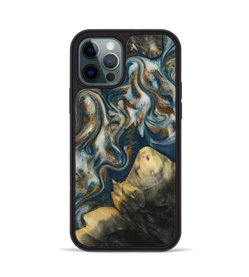 iPhone 12 Pro Wood Phone Case - Ingrid (Teal & Gold, 815814)