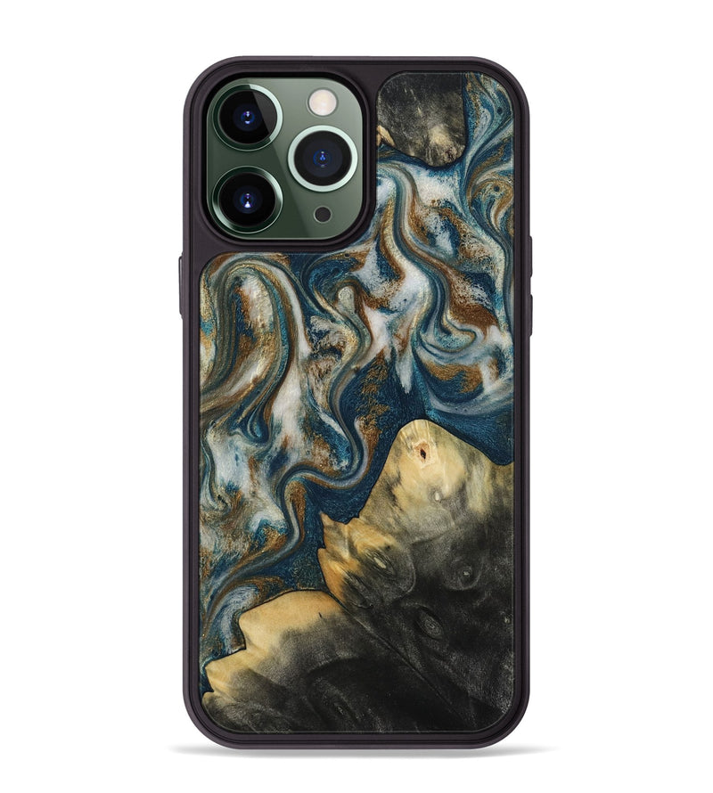 iPhone 13 Pro Max Wood Phone Case - Ingrid (Teal & Gold, 815814)