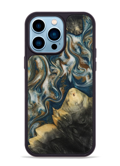 iPhone 14 Pro Max Wood Phone Case - Ingrid (Teal & Gold, 815814)