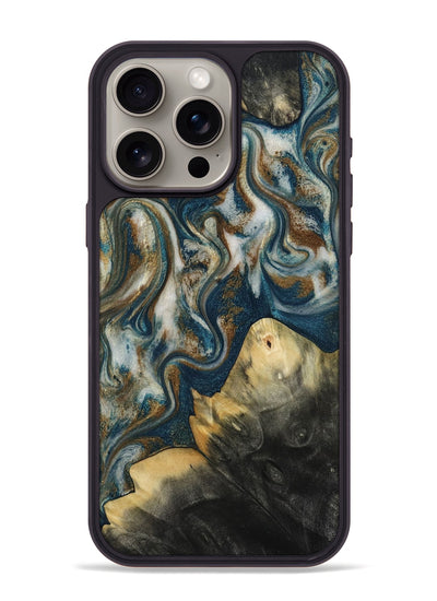 iPhone 15 Pro Max Wood Phone Case - Ingrid (Teal & Gold, 815814)