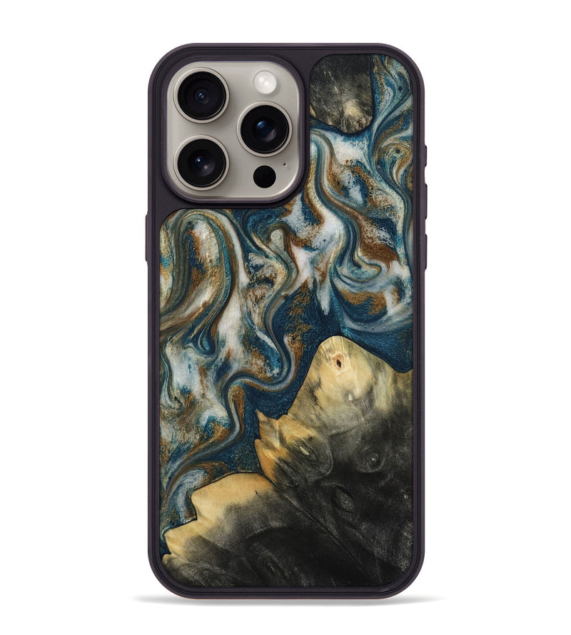 iPhone 15 Pro Max Wood Phone Case - Ingrid (Teal & Gold, 815814)