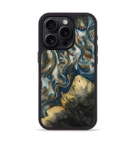iPhone 15 Pro Wood Phone Case - Ingrid (Teal & Gold, 815814)
