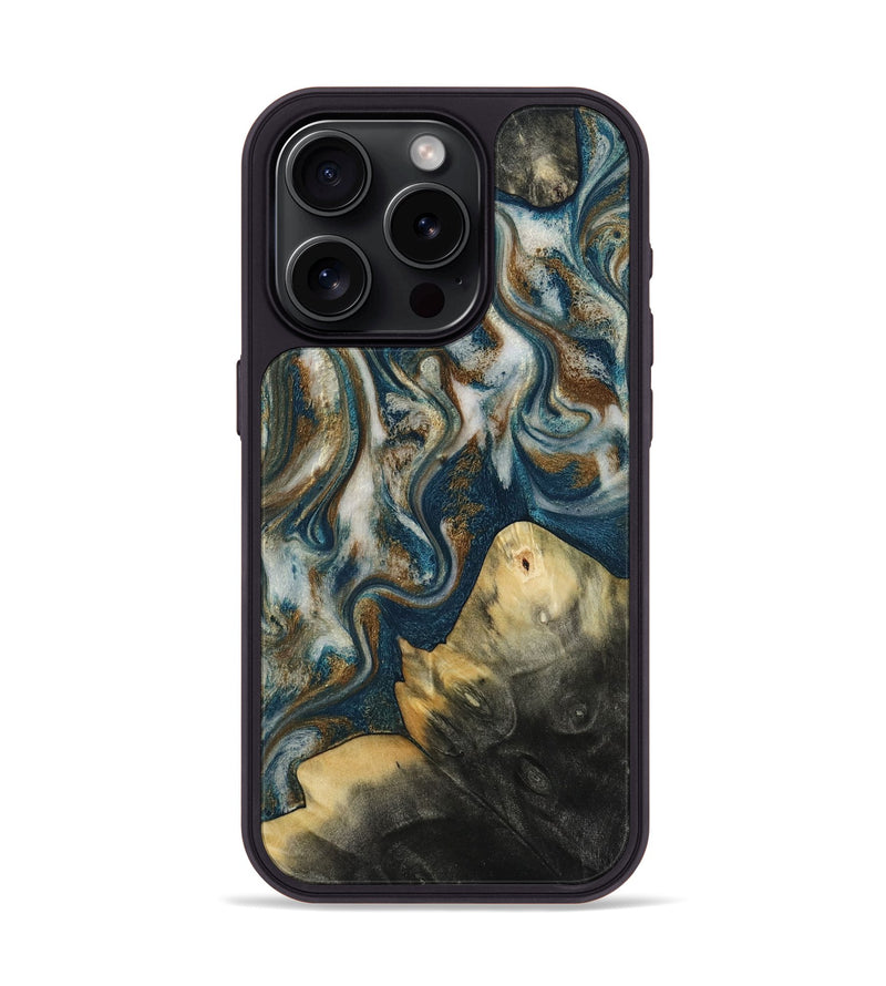 iPhone 15 Pro Wood Phone Case - Ingrid (Teal & Gold, 815814)