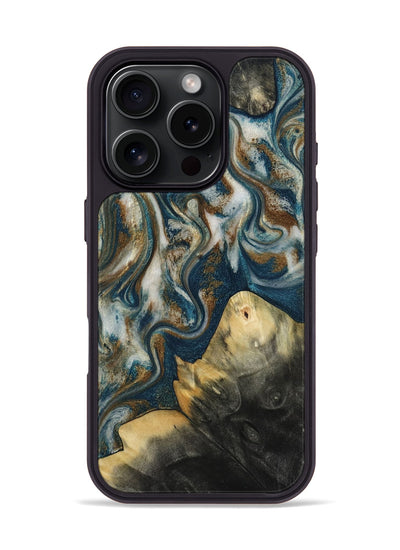iPhone 16 Pro Wood Phone Case - Ingrid (Teal & Gold, 815814)