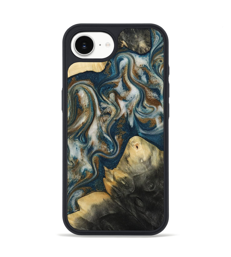 iPhone 16e Wood Phone Case - Ingrid (Teal & Gold, 815814)
