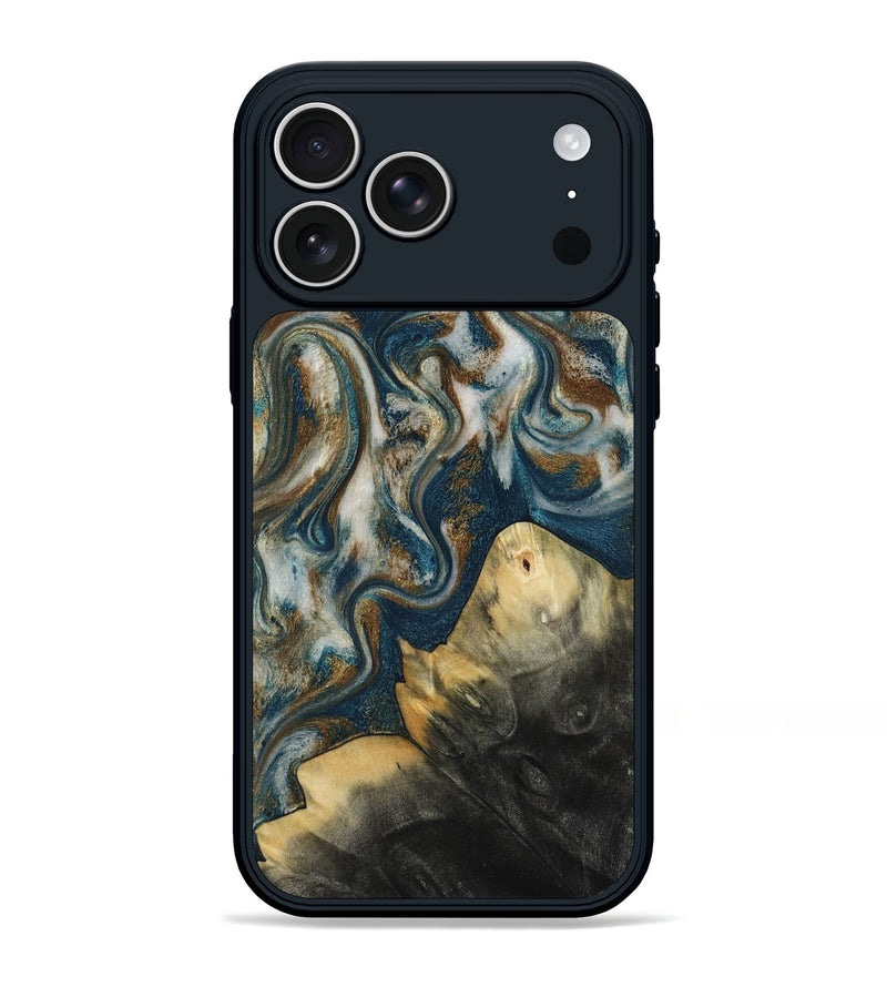 iPhone 17 Pro Max Wood Phone Case - Ingrid (Teal & Gold, 815814)