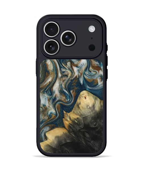 iPhone 17 Pro Wood Phone Case - Ingrid (Teal & Gold, 815814)
