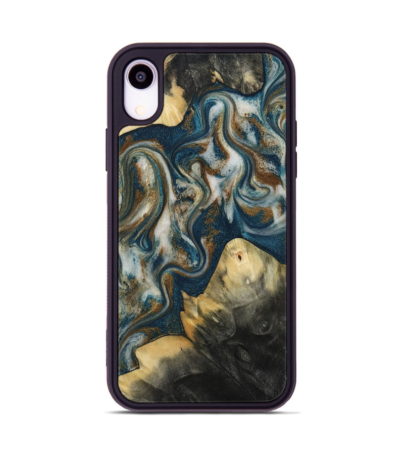 iPhone Xr Wood Phone Case - Ingrid (Teal & Gold, 815814)