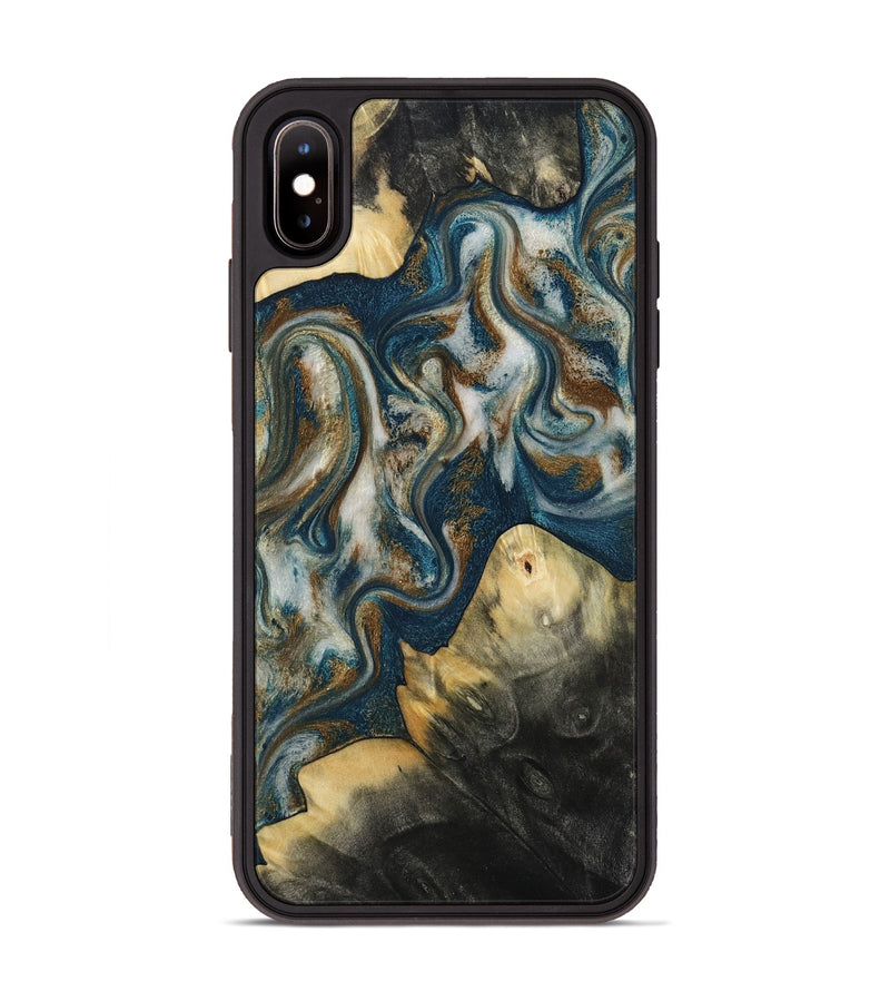 iPhone Xs Max Wood Phone Case - Ingrid (Teal & Gold, 815814)