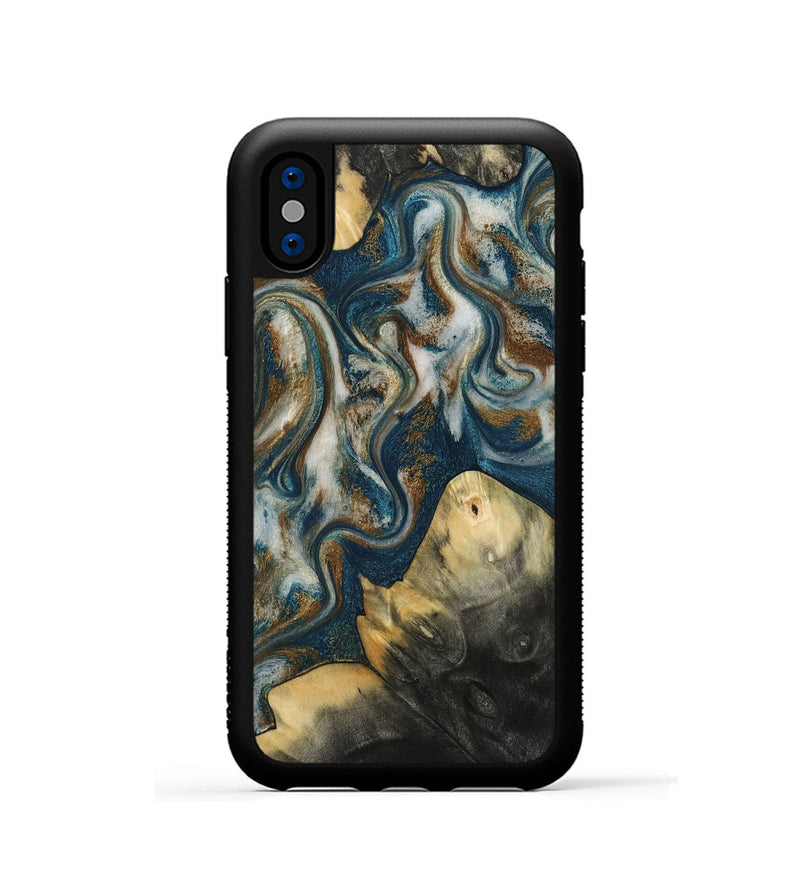 iPhone Xs Wood Phone Case - Ingrid (Teal & Gold, 815814)