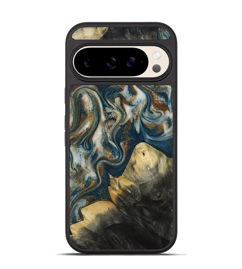 Pixel 10 Pro Wood Phone Case - Ingrid (Teal & Gold, 815814)