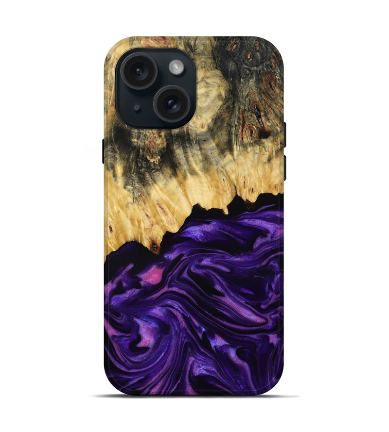 iPhone 15 Wood Live Edge Phone Case - Mack (Purple, 815822)