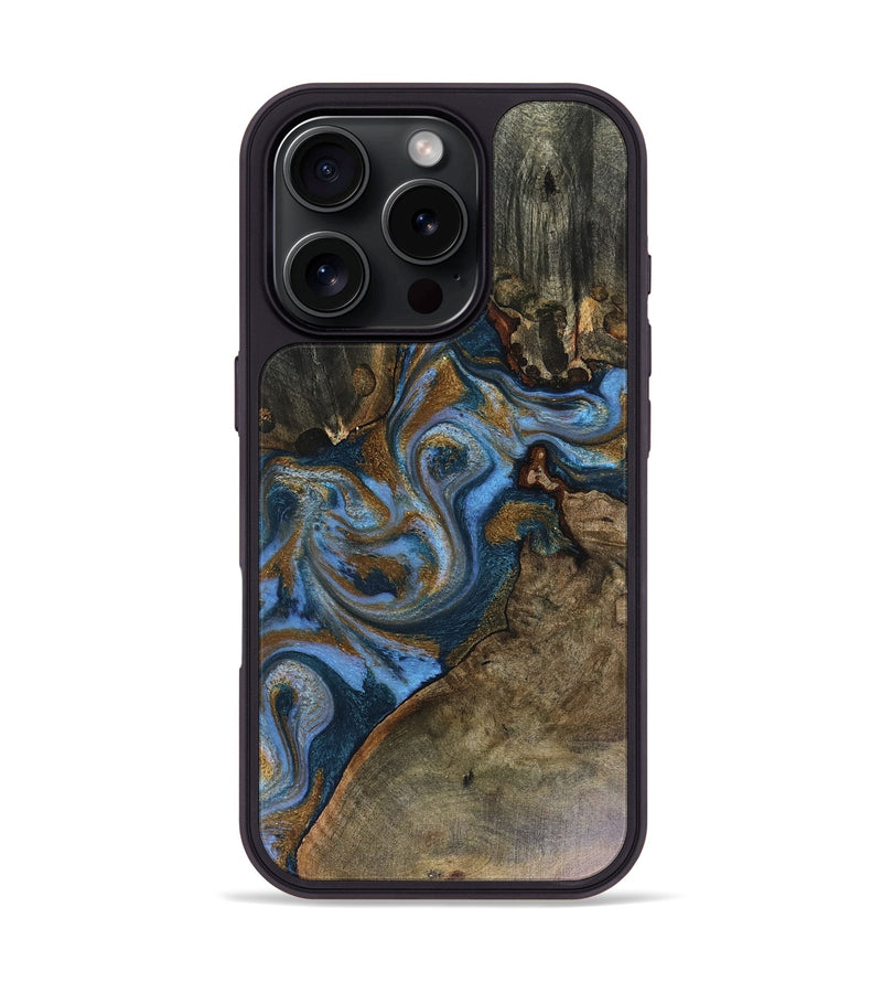 iPhone 16 Pro Wood Phone Case - Samuel (Teal & Gold, 816078)