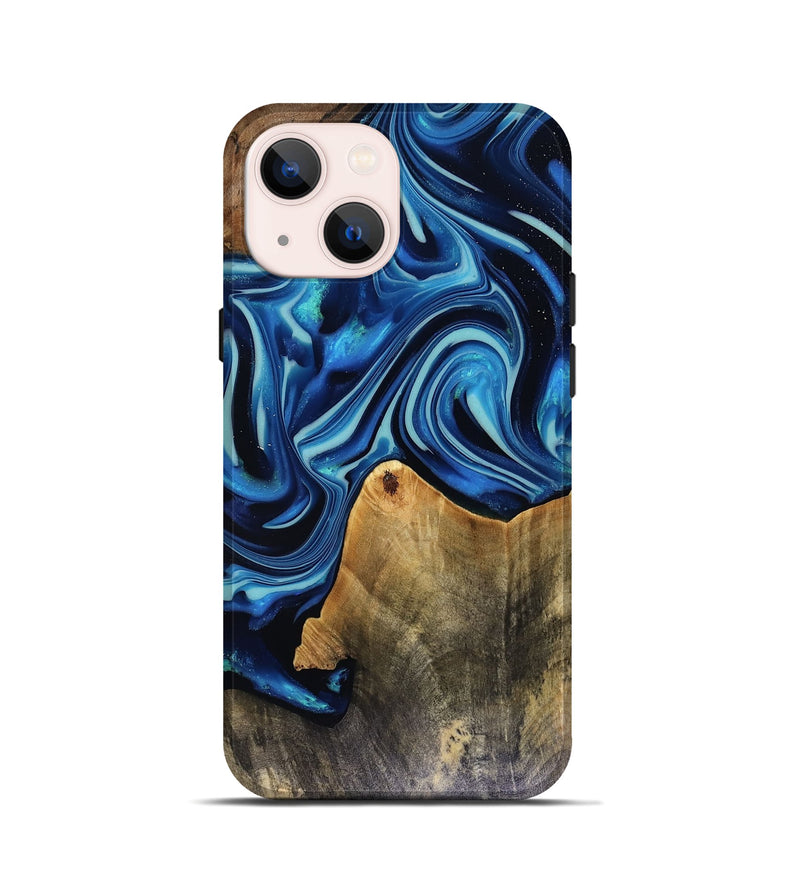 iPhone 13 mini Wood Live Edge Phone Case - Brandy (Blue, 816126)