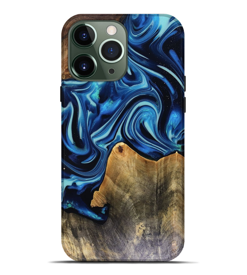 iPhone 13 Pro Max Wood Live Edge Phone Case - Brandy (Blue, 816126)