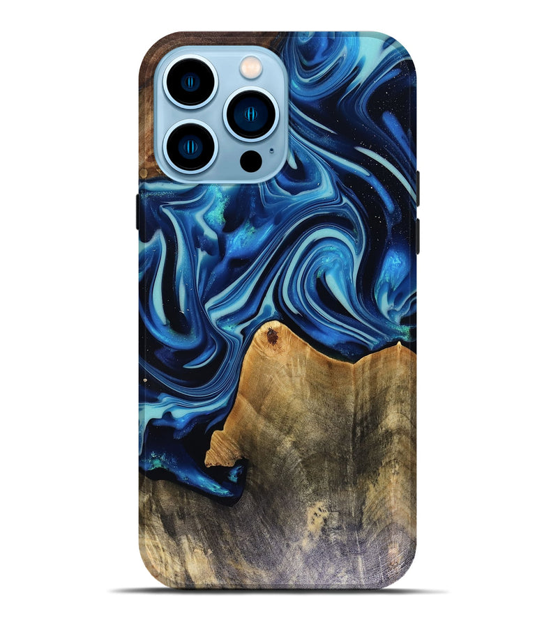 iPhone 14 Pro Max Wood Live Edge Phone Case - Brandy (Blue, 816126)