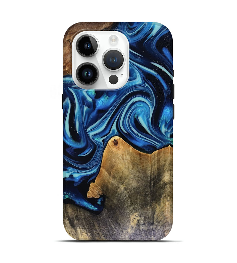 iPhone 15 Pro Wood Live Edge Phone Case - Brandy (Blue, 816126)