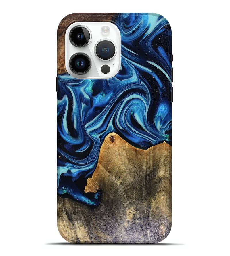 iPhone 15 Pro Max Wood Live Edge Phone Case - Brandy (Blue, 816126)