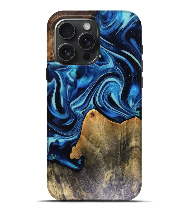 iPhone 16 Pro Max Wood Live Edge Phone Case - Brandy (Blue, 816126)