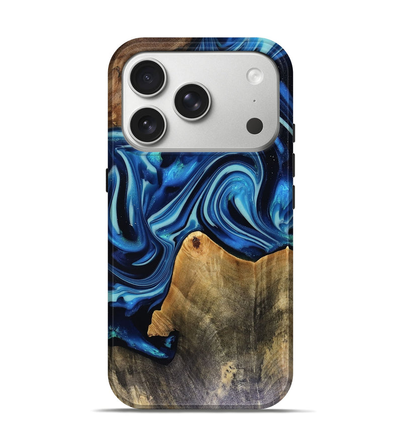 iPhone 17 Pro Wood Live Edge Phone Case - Brandy (Blue, 816126)