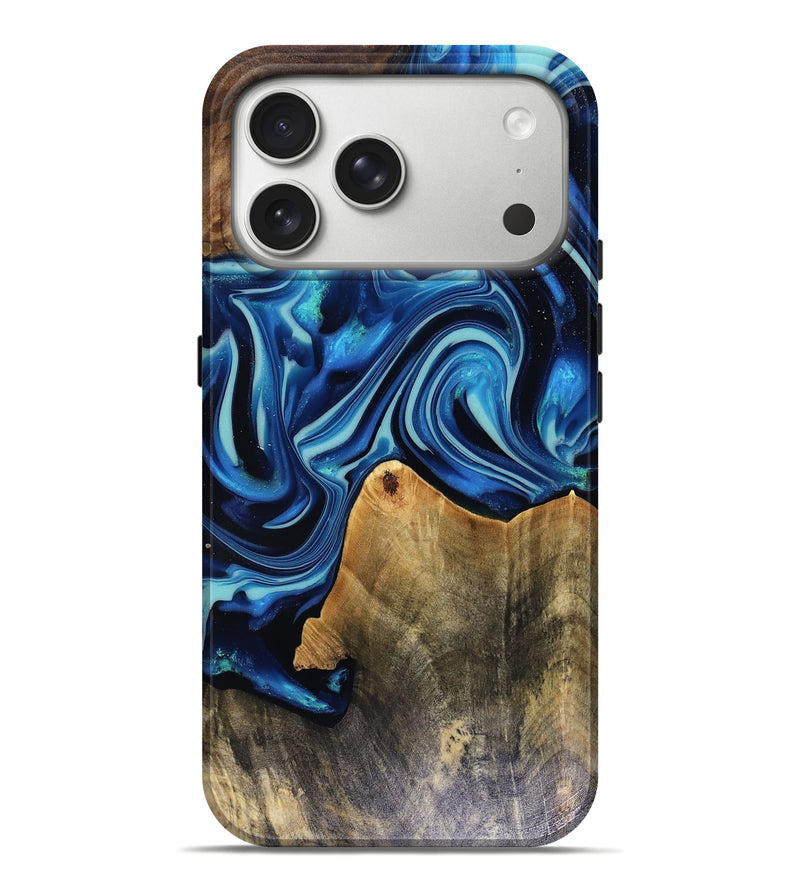 iPhone 17 Pro Max Wood Live Edge Phone Case - Brandy (Blue, 816126)
