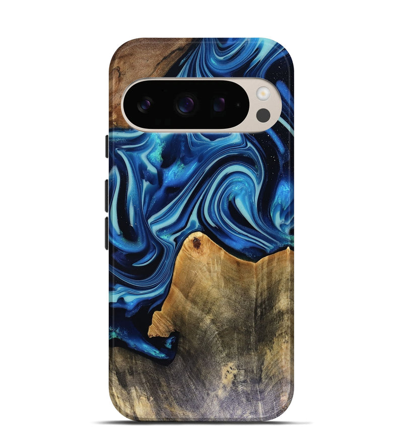 Pixel 10 Pro Wood Live Edge Phone Case - Brandy (Blue, 816126)