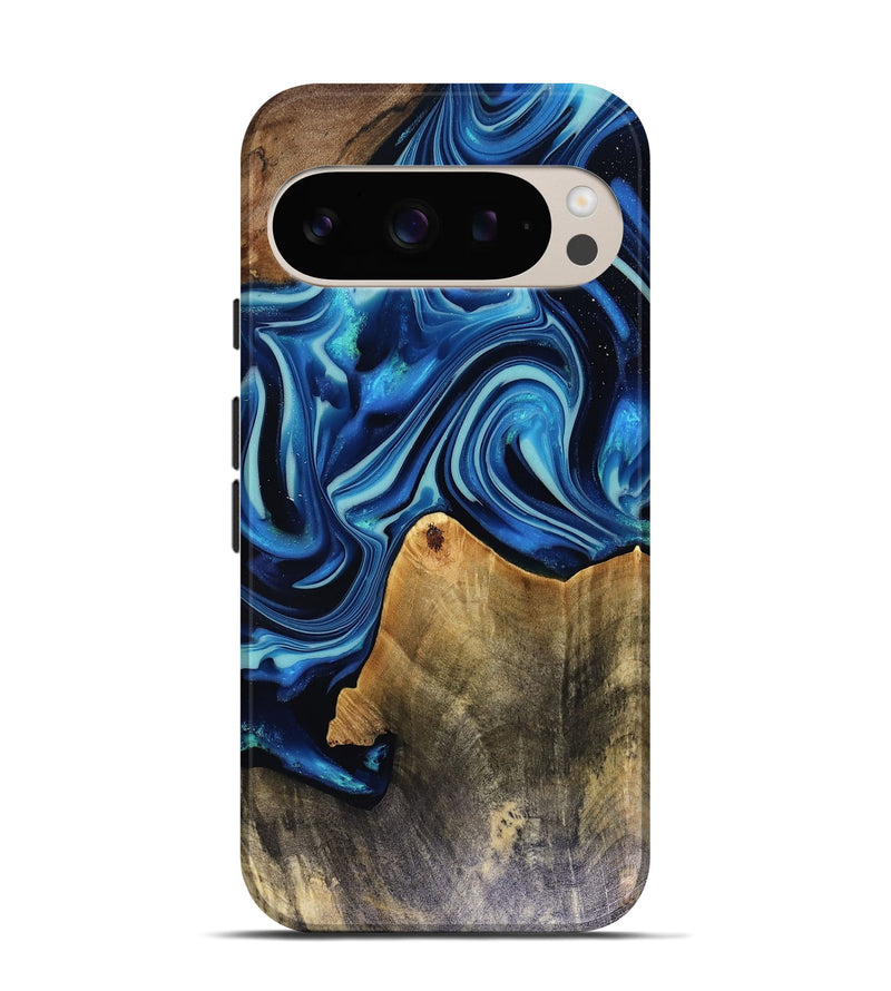 Pixel 9 Wood Live Edge Phone Case - Brandy (Blue, 816126)