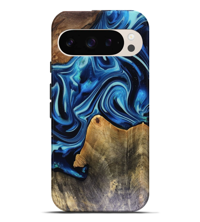 Pixel 9 Pro XL Wood Live Edge Phone Case - Brandy (Blue, 816126)