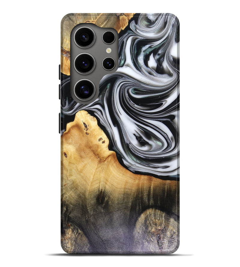 Galaxy S25 Ultra Wood Live Edge Phone Case - Taina (Black & White, 816127)