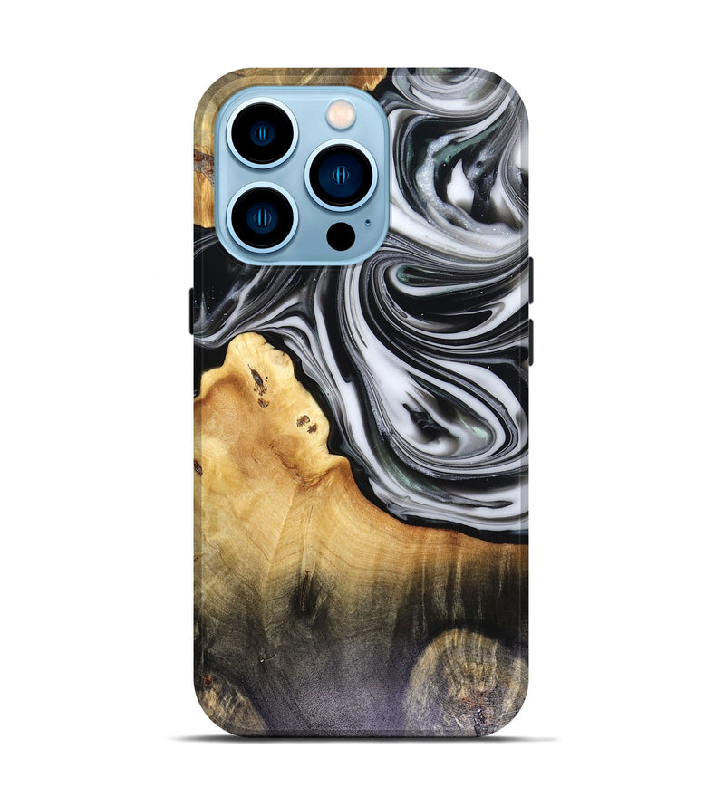 iPhone 14 Pro Wood Live Edge Phone Case - Taina (Black & White, 816127)